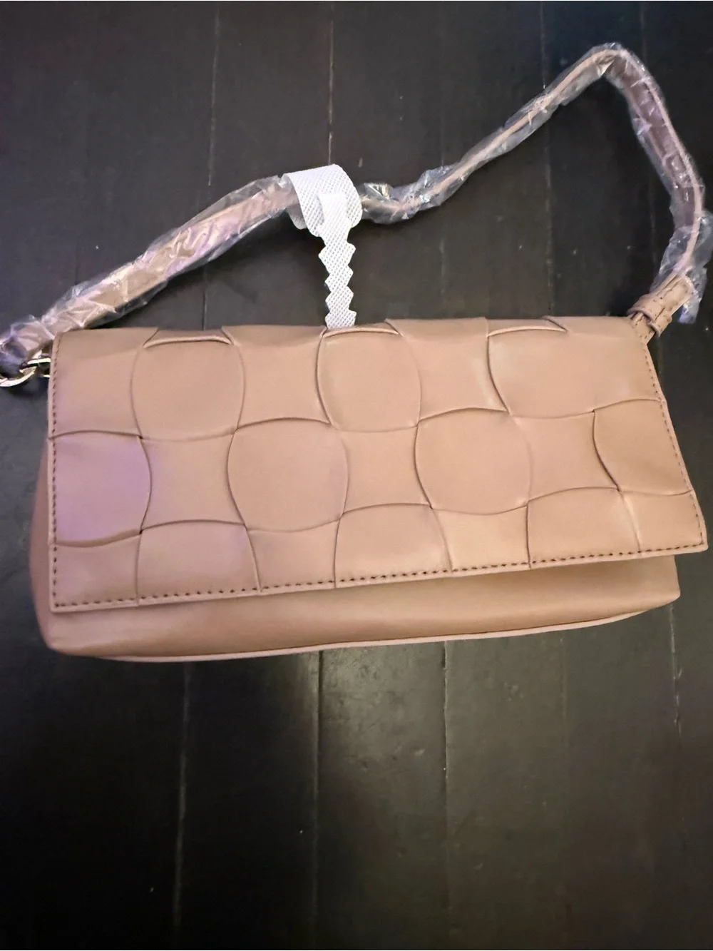 JustFab Taupe Quilted Circle-Panel Shoulder Bag